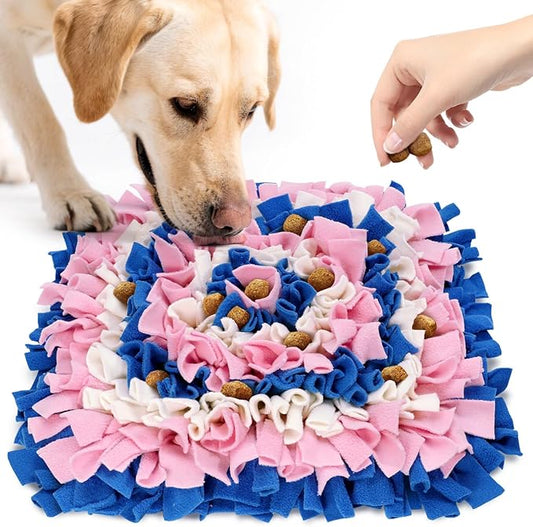 Pet Snuffle Mat for Dogs, Dog Feeding Mat, Nosework Training Mats for Foraging Instinct Interactive Puzzle Toys (Blue&Pink&White)