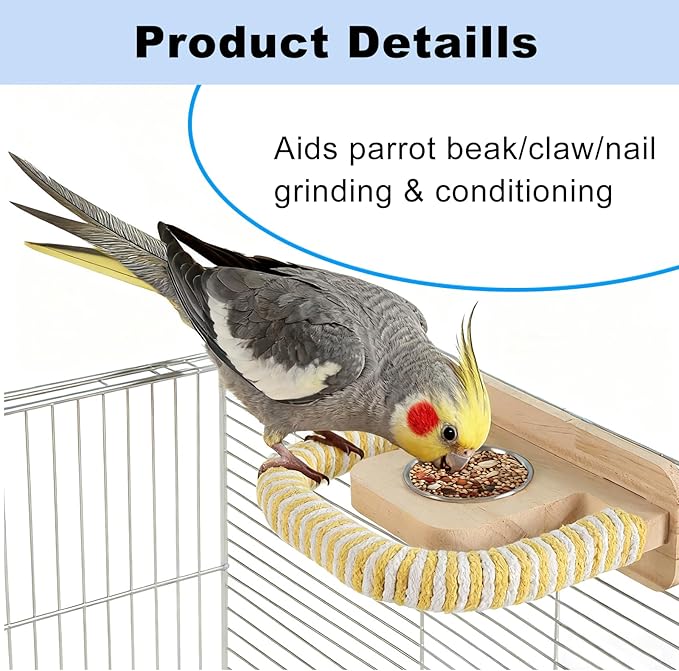 2PCS Parrot Perch Stand Toy,Bird perches for cage,Parrot Wood Platform,Bird Perch with Food Bowl,Bird cage Accessories