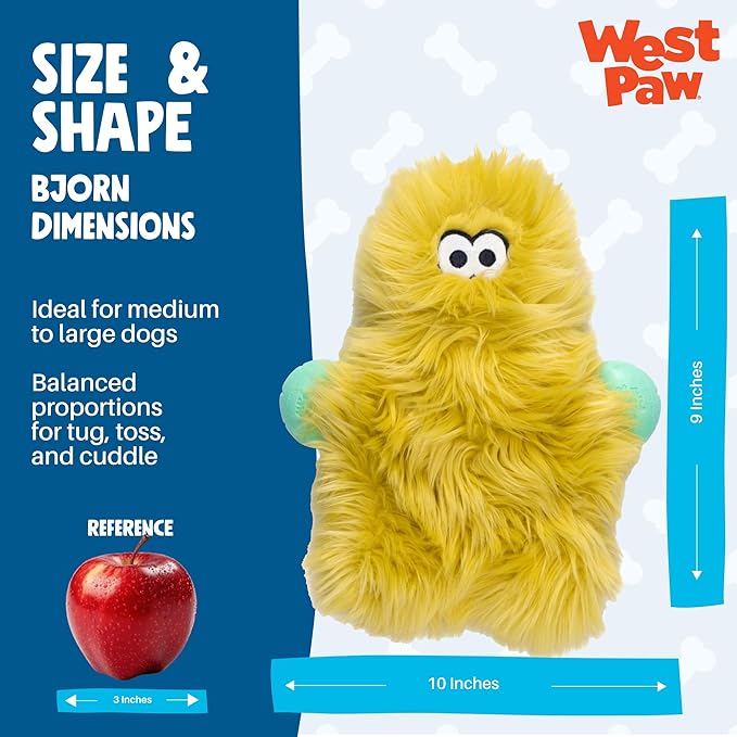 WEST PAW Rowdies Helga Durable Plush Dog Toy with Reinforced Seams Chew Resistant HardyTex Fabric and Interactive Squeaker for Safe Indoor and Outdoor Playtime Bundle for Dogs - Citrus