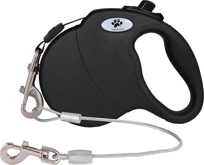 16ft Retractable Dog Leash for Large Breed Dogs up to 110 lbs with a Detachable Chew Proof Extender Wire Ropes (Black L)
