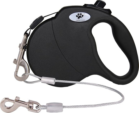 16ft Retractable Dog Leash for Large Breed Dogs up to 110 lbs with a Detachable Chew Proof Extender Wire Ropes (Black L)