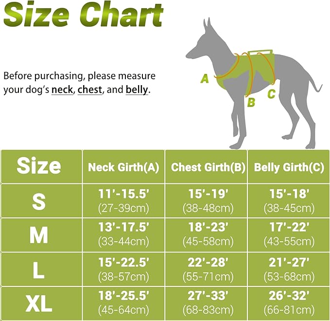 BELPRO Multi-Use Support Dog Harness, Escape Proof No Pull Reflective Adjustable Vest with Durable Handle, Dog Walking Harness for Big/Active Dogs (Green, M)