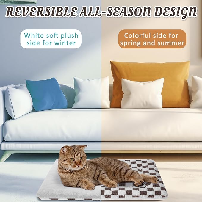 VitalCozy 2 Pack Self Warming Cat Mat Self Heating Pad Bed Reversible Machine Washable Reflects Body Heat Warm Thermal Pet Pad Crate Blanket for Feral and Indoor Cat(Dark Brown,21" X 14",Plaid)