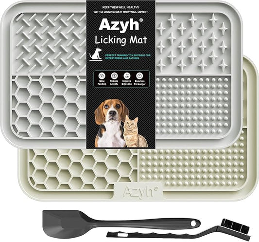 Licking Mat for Dogs & Cats 2 Pack, Slow Feeder Lick Pat for Large Dogs and Puppies, Anxiety Relief Dog Toys Feeding Mat for Butter Yogurt Peanut, Pets Bathing Grooming Training Mat (9.9'' × 6'')