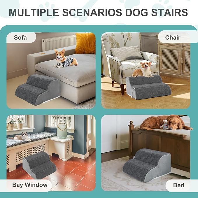 Docred 2-Step Dog Stairs for Small Dogs and Cats - Doggy Ramp, Non-Slip Sturdy Pet Steps for Beds, Couch, Sofa, Washable Dog Ramp with Removable Cover