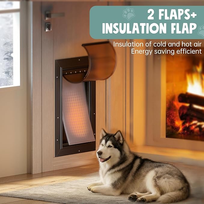 Extra Large Dog Door for Door All Aluminum 3 Flaps Black, Heavy Duty XL Dog Door for Dogs, Large Pet Door, with Insulation Flap and Lockable Closing Panel, Durable Rust Resistant, for Pet Up to 220lbs