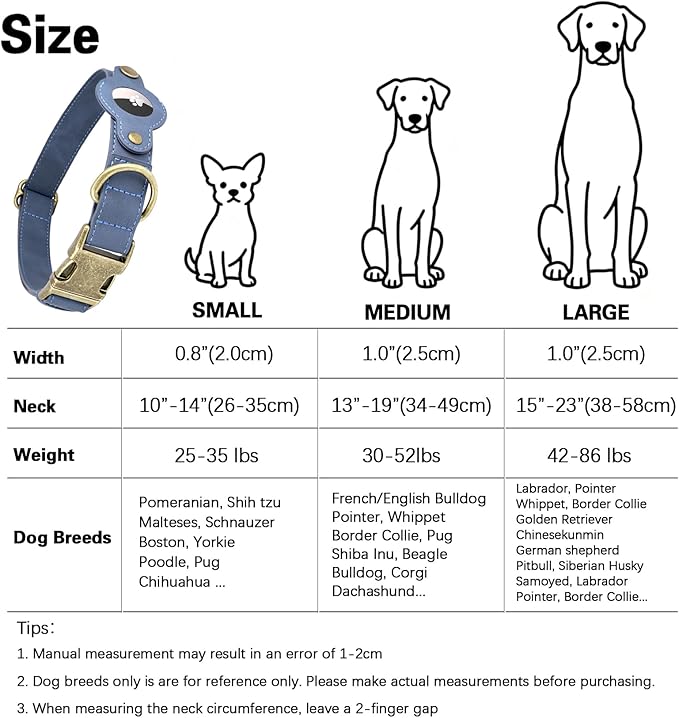 AirTag Dog Collar for Medium Dogs - Soft Leather Dog Collar with Apple AirTag Holder and Metal Buckle - Smart Tracker GPS Apple Air Tag Pet Collars(Navy Blue, M)