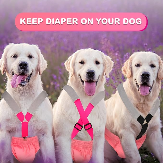 Saintrygo 2 Pcs Dog Suspenders for Diapers Female Male Belly Bands Canine Harness Keep Diaper on Your Pet for Small Medium and Large Dogs(Black, Pink,Large)