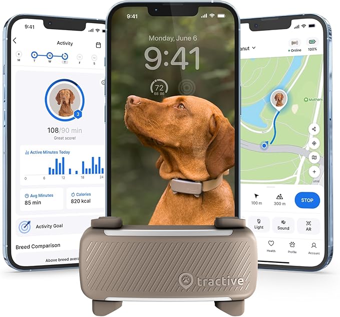 Tractive Smart Dog GPS Tracker | Live Pet Tracker with Virtual Fence | Vital Signs Monitoring of Heart & Respiratory Rate | Bark Monitoring | Dog Collar Attachment (Brown)