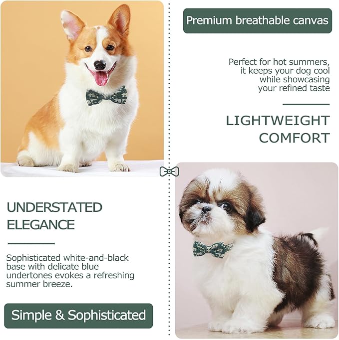 Bowtie Collars for Medium Dogs, Elegant Dog Bow Tie Collars, Dog Collars with Bowtie Adjustable 13.8"-17.7", Green, M