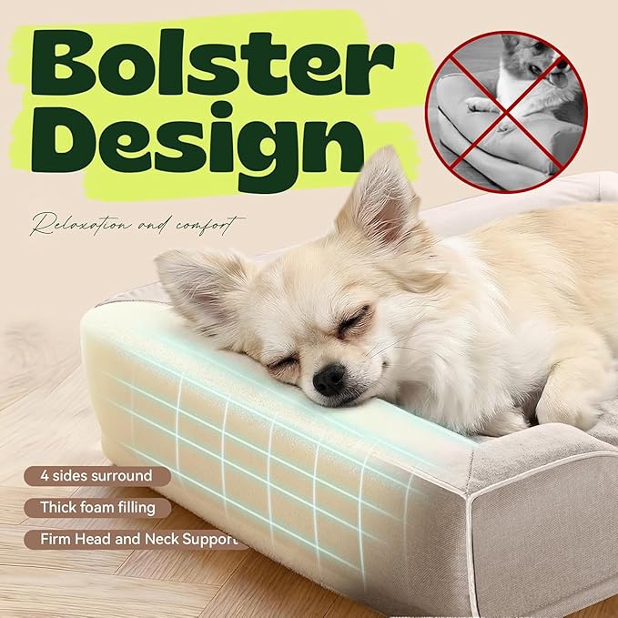 Puppy Beds for Small Dogs Orthopedic with Cooling Gel Memory Foam Washable Small Size Dog Couch with Removable Cover Waterproof for Senior Pets or Cats,24"x18"x6"Beige