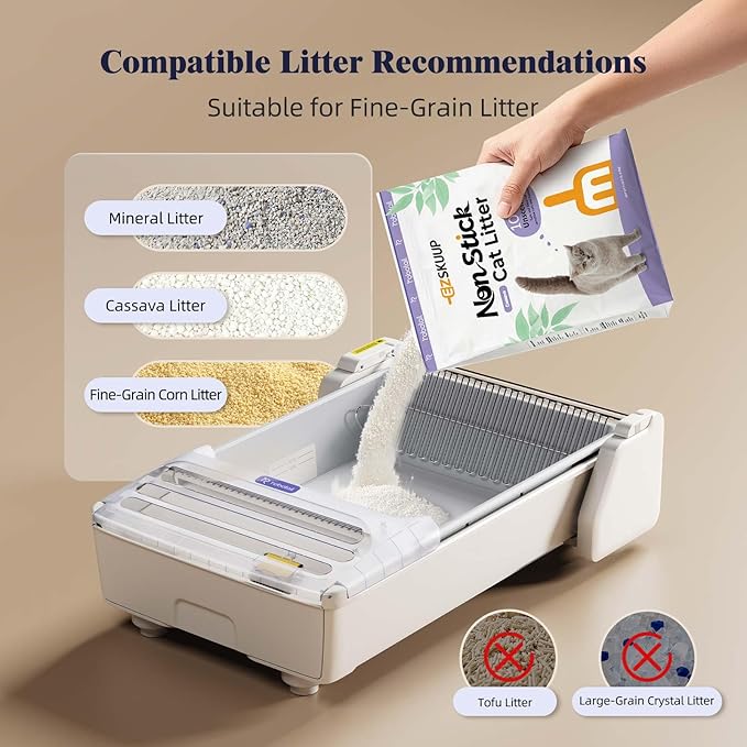 Self Cleaning Cat Litter Box - Fully Open Automatic Litter Box with Roomy Space+Vis Waste Bin, APP for Mutil Cats, Weight Sensors Anti Pinch Safety, Inlude 5Lb Compatible Cassva Litter