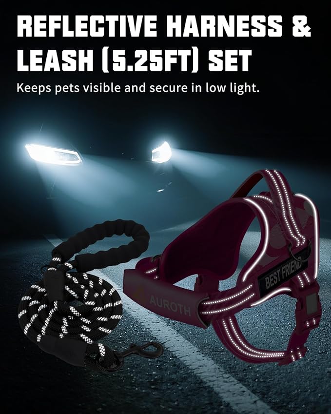 AUROTH Dog Harness and Leash Set, Soft Padded No Pull Dog Harness with 5.25FT Dog Leash, No Choke, Easy On Pet Vest, Adjustable Reflective Dog Vest Small Sized Dog, Easy Walking and Training