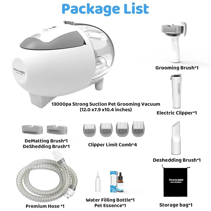 Dog Grooming Vacuum with 2L Dust Cup & 13000Pa Suction, 5-in-1 Low Noise Pet Grooming Kit with Clipper & Steam Brush for Shedding, Dog Vacuum for Dogs and Cats