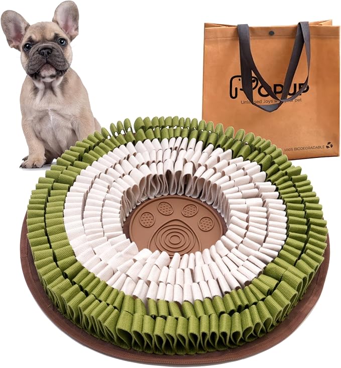 POPUPJOYS Snuffle Mat for Dogs | Interactive Feeder Mat to Keep Dogs Busy and Combat Boredom | Stimulating Dog Sniff Mat Encourages Natural Foraging Skills | Ideal for All Dog Sizes (White & Green)
