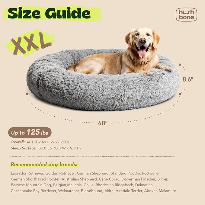 Calming Donut Pet Bed with Extra Large Thick Orthopedic Foam Cooling Gel Dog Bed XXL Waterproof Cover with Removable Washable,Giant Plush Comfort Couch for Anxiety Old Fluffy Friends Joints,Grey