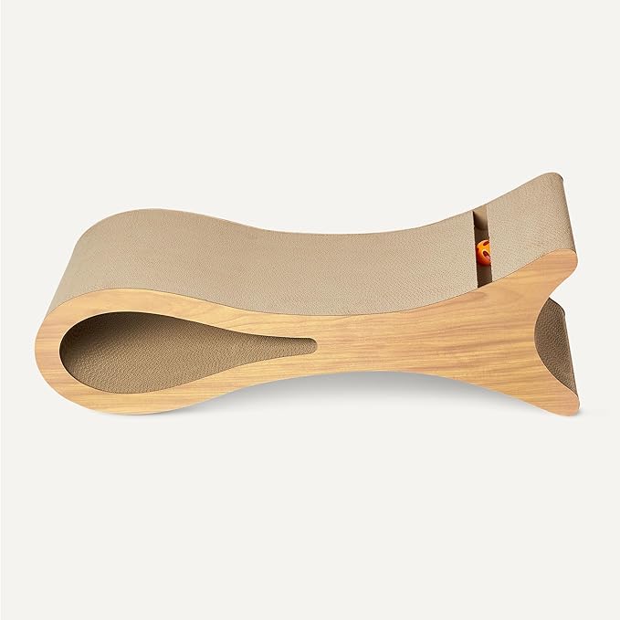 Amazon Basics Corrugated Cardboard Cat Scratchers Bed, Cat Scatch Pad, Lounge Bed, FSC-Certified, 34.3 x 11.8 x 11.8 in, Wooden Color