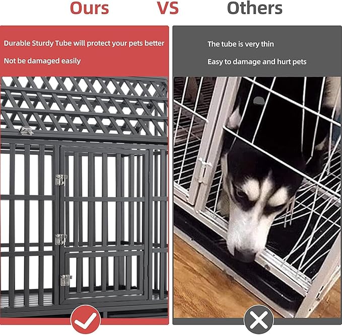 Heavy Duty Dog Crate, ACIDBOLT 52 Inch Indestructible Escape Proof XL Metal Dog Kennel Cage for Large Medium Small Dogs, Indoor High Anxiety Pet Crate with 2 Door, 4 Lockable Wheels and Removable Tray