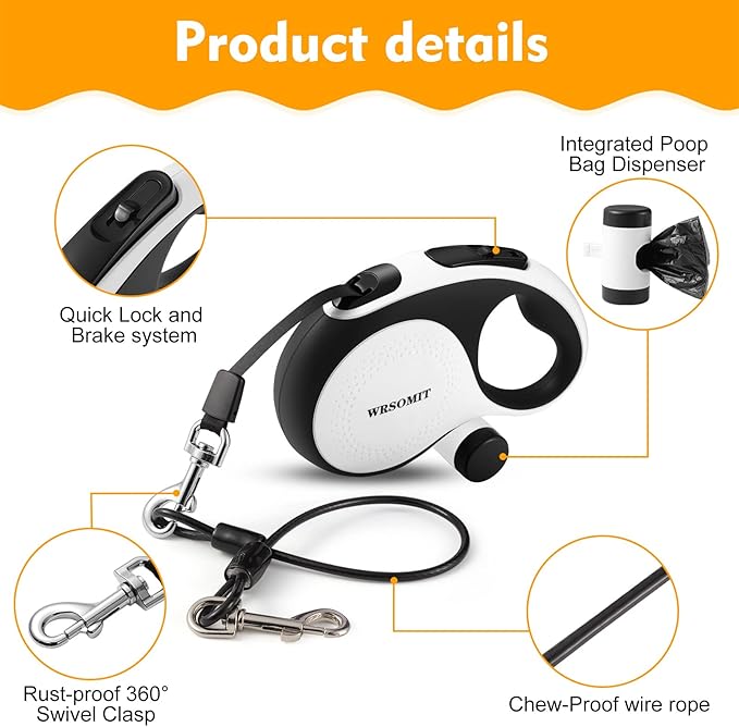 Retractable Dog Leash with Chew Proof Cable, 26Ft Heavy Duty Dog Leash for Medium Large Dogs up to 110lbs, 360° No Tangle, One-Handed Brake