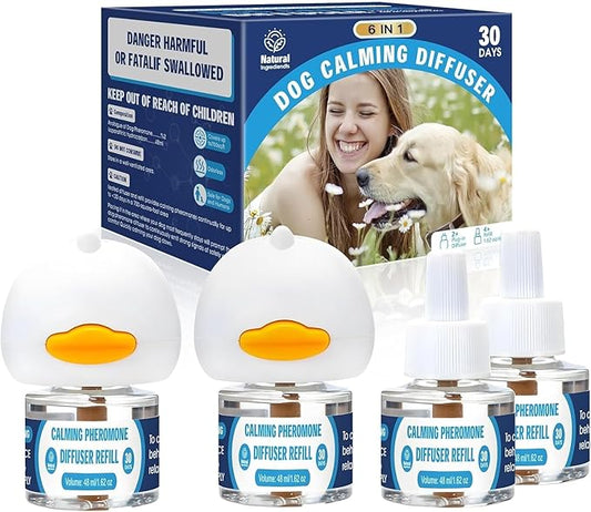 Dog Calming Pheromones Diffuser: 6-in-1 Kit Appeasing Pheromone Diffuser to Calm (2 Plugin+4x48ml Refills) for Comfort Reduces Stress Anxiety, Long-Lasting Appeasing Pheromone for Pet Dog Cat (6in1)