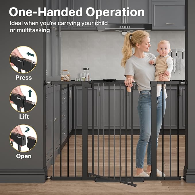 Cumbor 36" Extra Tall 29.7"-51.5" Baby Gate for Stairs, Easy Wall Through Dog Gates for Doorways Extra Wide, Pressure Mounted Tall Pet Gate Indoor, Safety Auto-Close Child Gate for Kids, Black