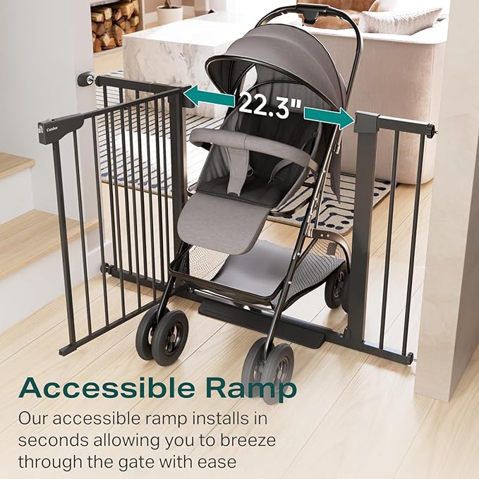 Cumbor 29.7-46" Baby Gate for Stairs, Mom's Choice Awards Winner-Auto Close Dog Gate for The House, Gifts for Mom, Easy Install Pressure Mounted Pet Gates for Doorways, Black