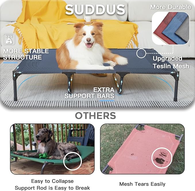 suddus Elevated Dogs Bed Waterproof Outdoor, Portable Raised Dog Bed, Dog Beds Off The Floor, Dogs Bed Easy Clean Indoor or Outdoor Use, X-Large, Blue