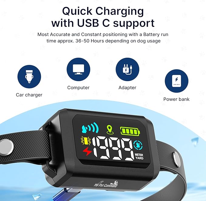 My Pet Command Wireless GPS Dog Fence No Wires & No Base Transmitter Outdoor Radius Coverage 33-1999 Yards IPX7 Waterproof Collar w/Tone, Vibrate & Safe Static Modes Fits Dogs 8″-28″ Neck (S to XL)