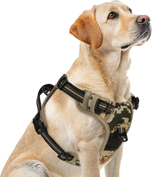 PUPTECK No Pull Tactical Dog Harness for Large, Adjustable Reflective Dog Harness with Handle Easy Control, Comfortable Soft Padded Pet Vest Harness for Large Dogs, Camouflage L