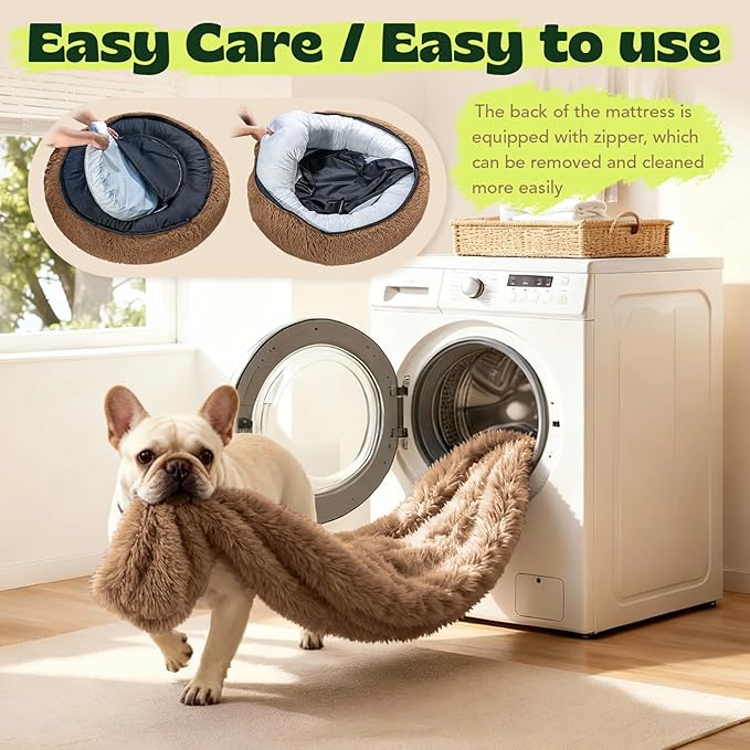 Orthopedic Dog Bed for Large Dogs Waterproof Donut Calming Memory Foam with Cooling Gel Removable Cover Anti Anxiety Pet Bed Machine Washable,Extra Comfort Plush Round Cushion 36 Inch,Camel