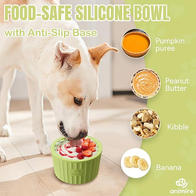 Dog Lick Bowl, Anxiety Relief Dog Licking Mat Freezer Treat Dispenser, Non-Slip Anti-Choking Silicone Slow Feeder Lick Bowl for Small Medium & Large Breed Dogs, BPA Free(Green,M-L)