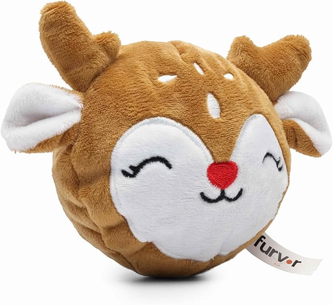 Flourish Pets 2 in 1 Small Prancer Christmas Multi-Layer Chew Toy for Active Dogs | Non-Toxic BPA Free Double Stitched Soft Fabric and Long-Lasting Dog Plush Toys (Reindeer Prancer 3.5")
