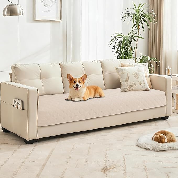 Waterproof Dog Blanket, Non-Slip Soft Pet Bed Cover, Couch Cover for Dogs Washable, Protects Sofa, Furniture, Crate, Car, Tear Resistant Leakproof Pet Blanket (30x53 Inch, Beige)