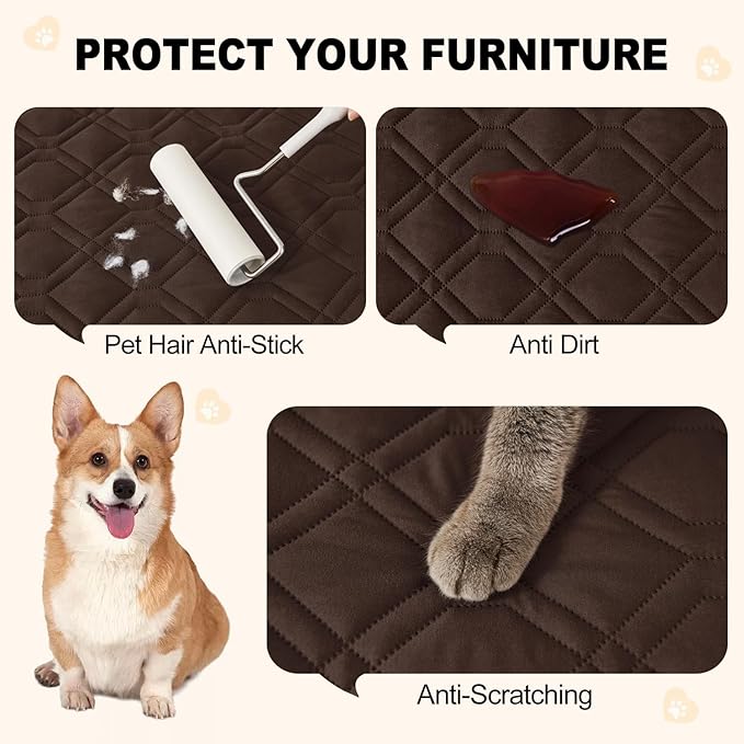 Smiry Waterproof Dog Blanket, 30x53 Inch Soft Pet Bed Cover Reversible, Washable Sofa Couch Furniture Protector for Small Medium Large Dog Puppy Cat, Geometric, Chocolate/Dark Grey