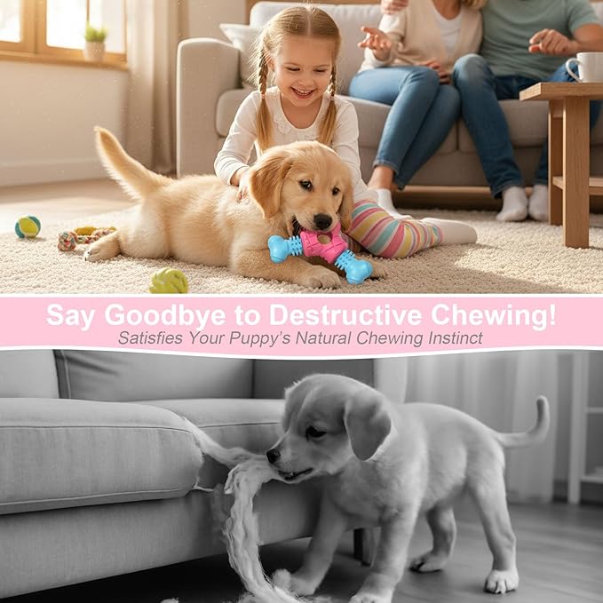 Puppy Chew Toys for Teething, Indestructible Dog Chew Toys for Aggressive Chewers - Small & Medium Breeds, Rubber Dog Bone Toy, Tough Puppy Toys to Keep Them Busy and Relieve Anxiety