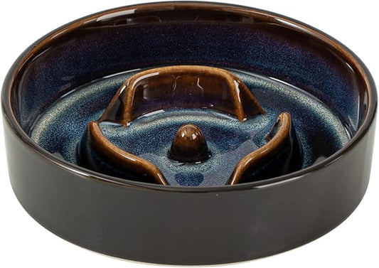 Ceramic 0.9 Cup Dog Bowl Slow Feeder for Small Dog and Cat, 6.1inch Pet Slow Dish, Stop Bloat, Preventing Choking(Single Bowl, Starry Sky)