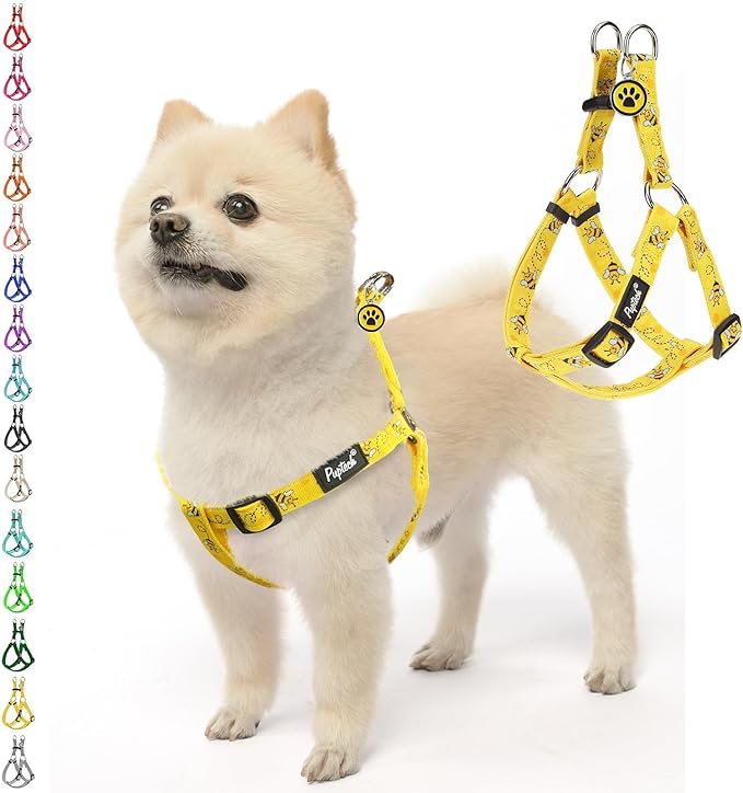PUPTECK No Pull Dog Harness Soft Adjustable Basic Nylon Step in Puppy Vest Outdoor Walking with ID Tag, Yellow Bee, XS