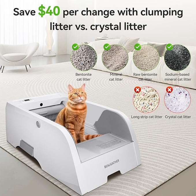 Self Cleaning Litter Box, Upgraded Automatic Cat Litter Box Self Cleaning That Can Use Clumping Cat Litter, Anti Pinch and Odorless