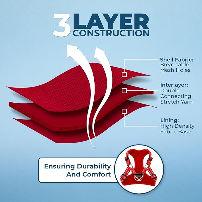 Best Pet Supplies Voyager Mesh Dog Breathable Harness Reflective Stitching, All Weather Adjustable for Walking Training, or Running - Heavy Duty & Durable, Harness Leash Set (Red), S