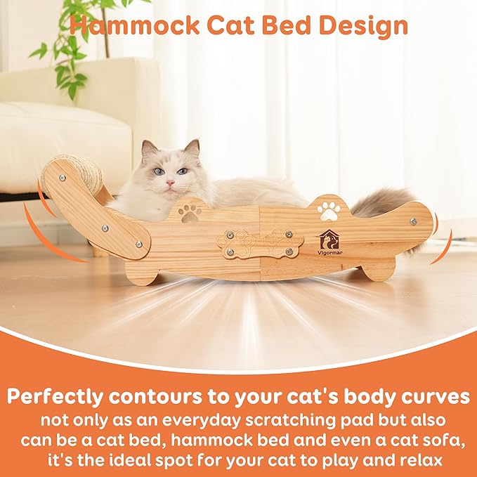 Sisal Cat Scratch Pad, Wooden Cat Scratching Board with Sisal Cat Scratch Mat and 4 Balls, Cat Scratchers for Indoor Cats Scratch & Lounger & Sleep (Large Size, Nature Wood)