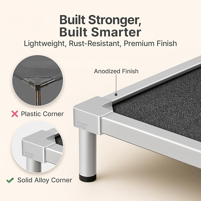 Elevated Dog Bed Medium Size, Chew Proof Aluminum Alloy Heavy Duty Dog Supplies Cooling Raised Pet Cot Indestructible with Anti-Rust Washable Assembly for Crate Outdoor-40.6"x 28.7" x 7"