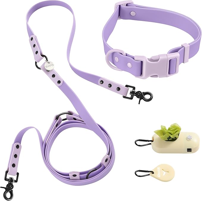 WLK1006H-5SET Luna Large 8FT Adjustable 6-in-1 Waterproof Hands-Free Leash and Collar with LED Flashlight, Bag Dispenser, and Poop Bag Holder, Bramble