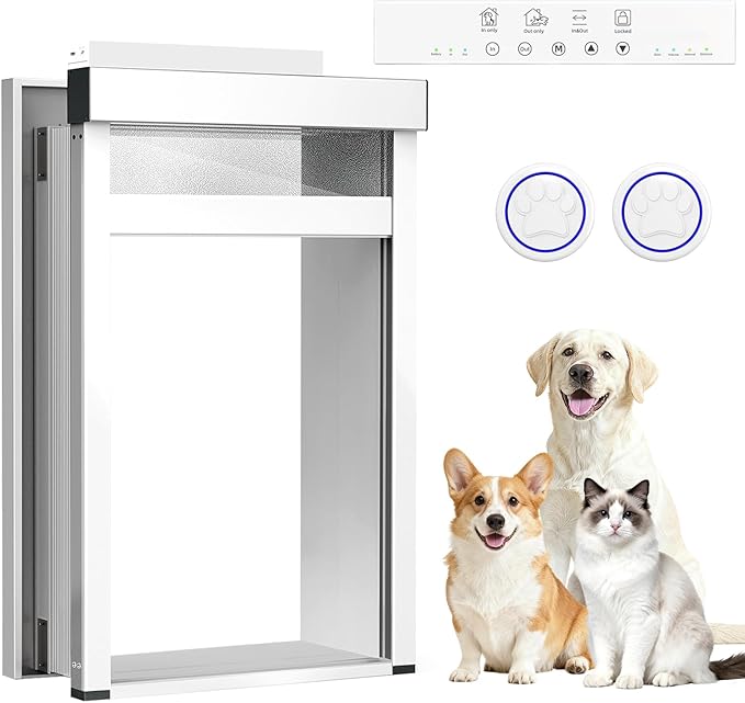 Customizable Size Electronic Dog Door for Wall, Bell Activated Auto Lift Pet Door Smart Aluminum Doggie Door for Wall,Lockable Weatherproof,Customize Size According to The Pet