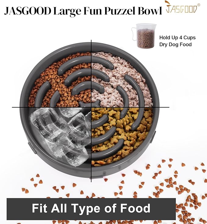 Slow Feeder Dog Bowls for Large Dogs Anti-Chocking Slower Feeder Dog Puzzle Bowl Pet Slow Eating Interactive Bloat Stop Dog Food Bowl JASGOOD,Light Grey,Large