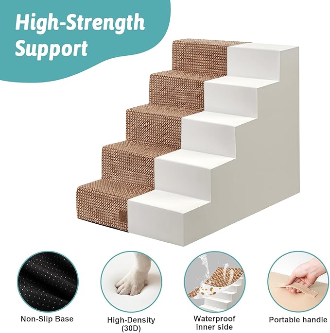 Dog Stairs for Small Dogs, 19.7" Extra Wide Right-Angle Pet Stairs for Couch and Beds, Anti-Slip Dog Steps for Old Cats and Lowrider, 19.7x29.5x23.6 inch, Light Brown