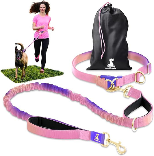 SparklyPets - Hands Free Dog Leash with Reflective Stitches - Waist Leash for Female Dog Walking, Hiking, Training, Jogging, Canicross, Running - Medium & Large Dogs, Gradient Pink