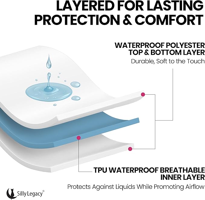 SILLY LEGACY Thin Reversible Waterproof Protective Cover or Liner for Bed or Couch (Queen Size, 96 x 82 inch), for Dogs and Cats, Babies; Incontinence, Dirt, Drool