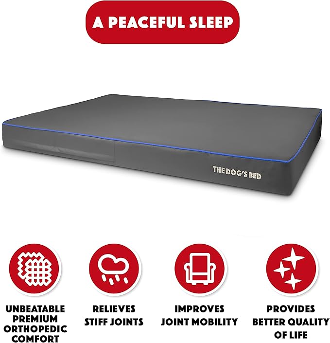 The Dog’s Bed Orthopedic Memory Foam Dog Bed, XXXL Grey/Blue, Pain Relief for Arthritis, Hip & Elbow Dysplasia, Post Surgery, Lameness, Supportive, Calming, Washable Cover, Veterinary Approved