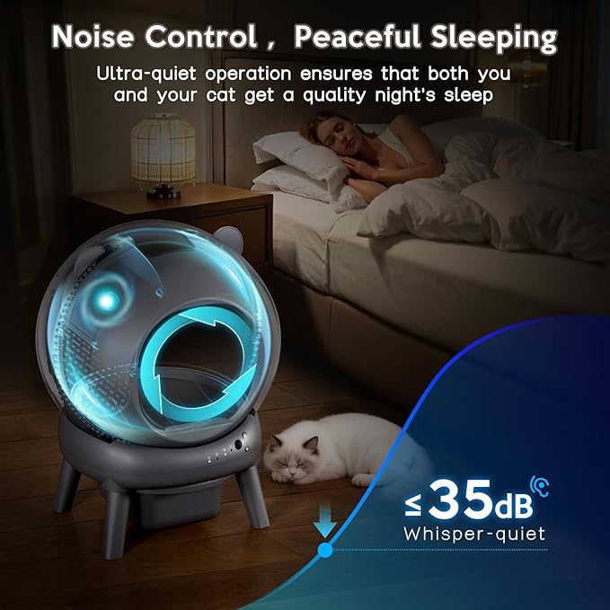 Automatic Litter Box for Multiple Cats, Large Capacity Self Cleaning Litter Box with App Control, Odor & Noise Control, Dual Safety Sensors, Easy Maintenance with 2 Roll Garbage Bags, Gray