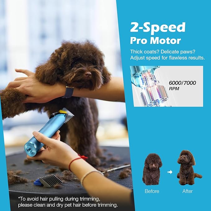 Professional Dog Grooming Clipper with Replacement Blade, 5-in-1 Adjustable A5 Blade Cordless Pet Grooming Kit 2 Speed Trimmer Hair Shaver with Detachable Metal Combs Nova for Animal Horse